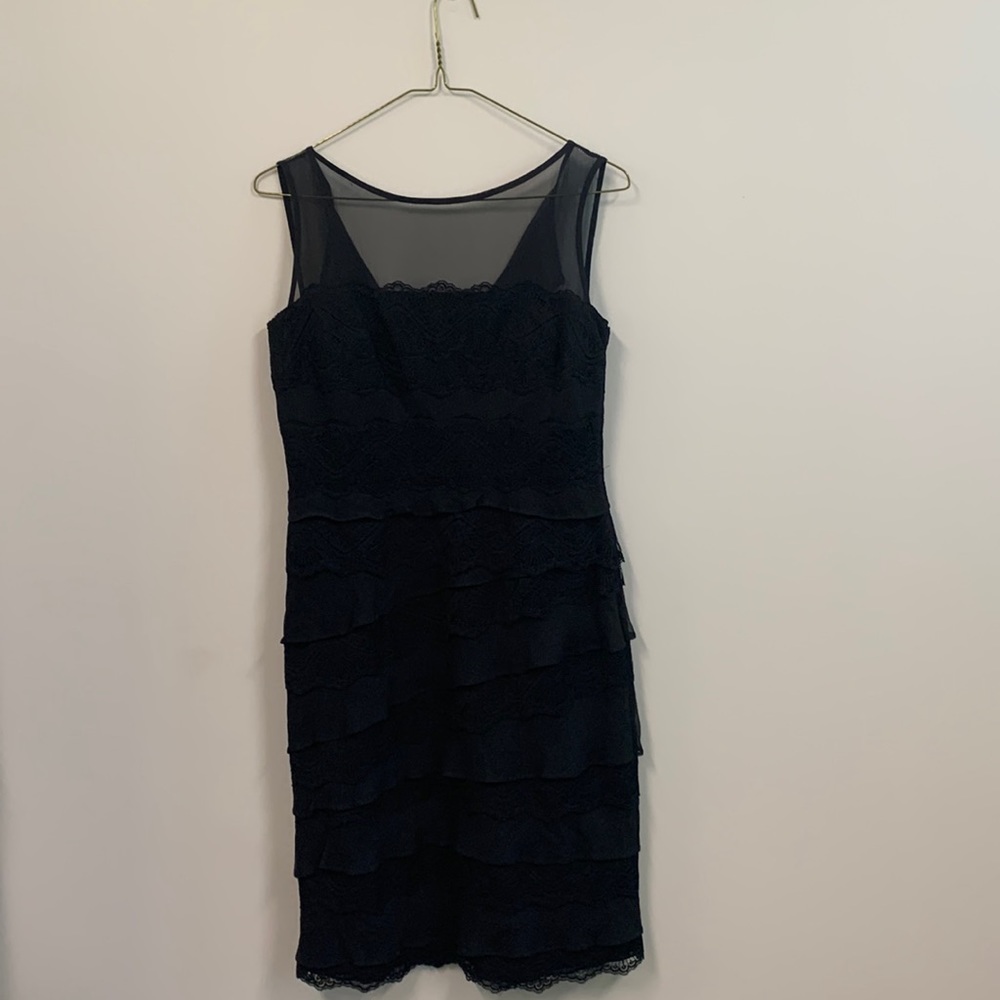 Anne Klein little black dress, lace and chiffon ruffle, size 2